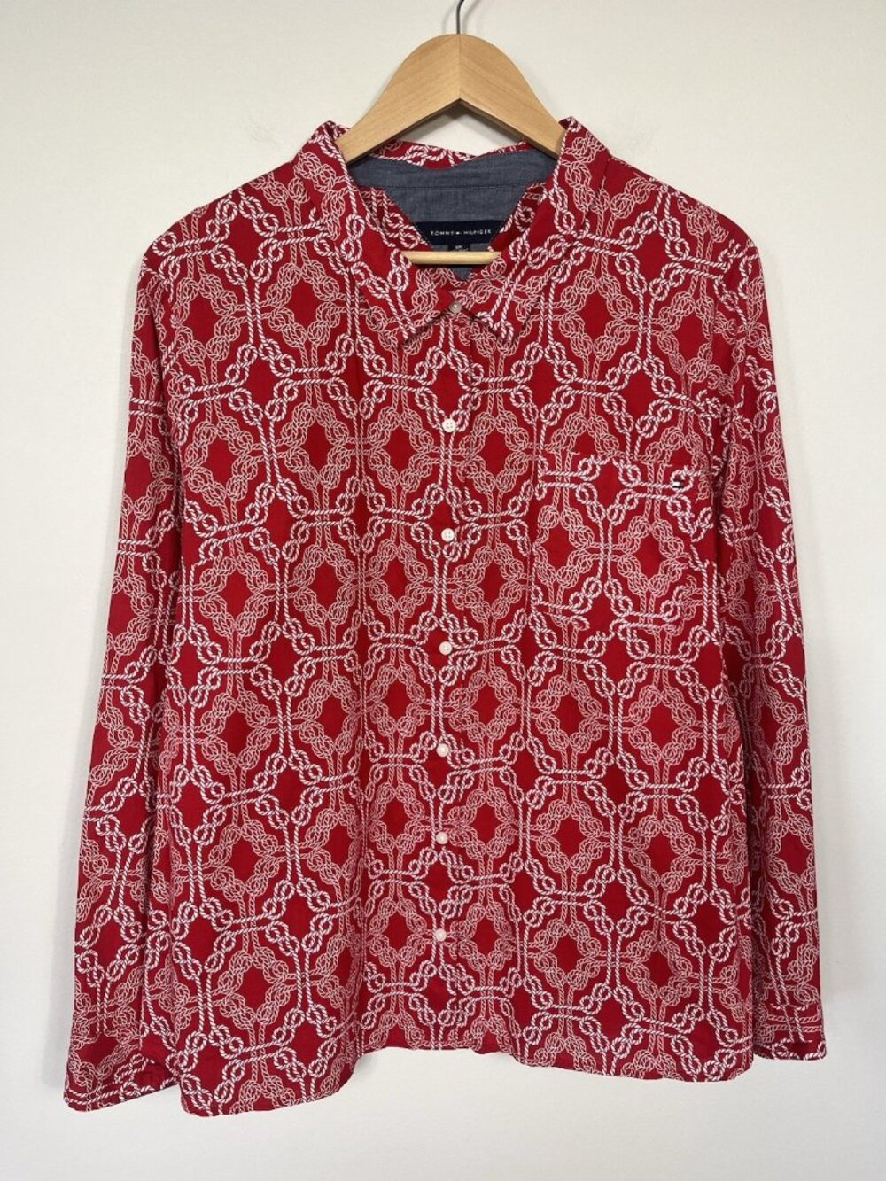 Tommy Hilfiger Shirt Womens 2X XXL Red Rope Button Down Blouse Preppy Nautical